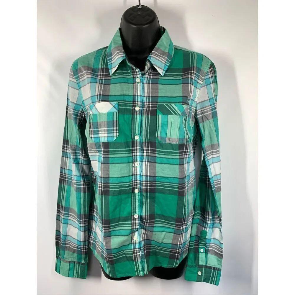 5---- Aeropostale Cotton Green Plaid Button Up Long Sleeve Top Size Medium NWT